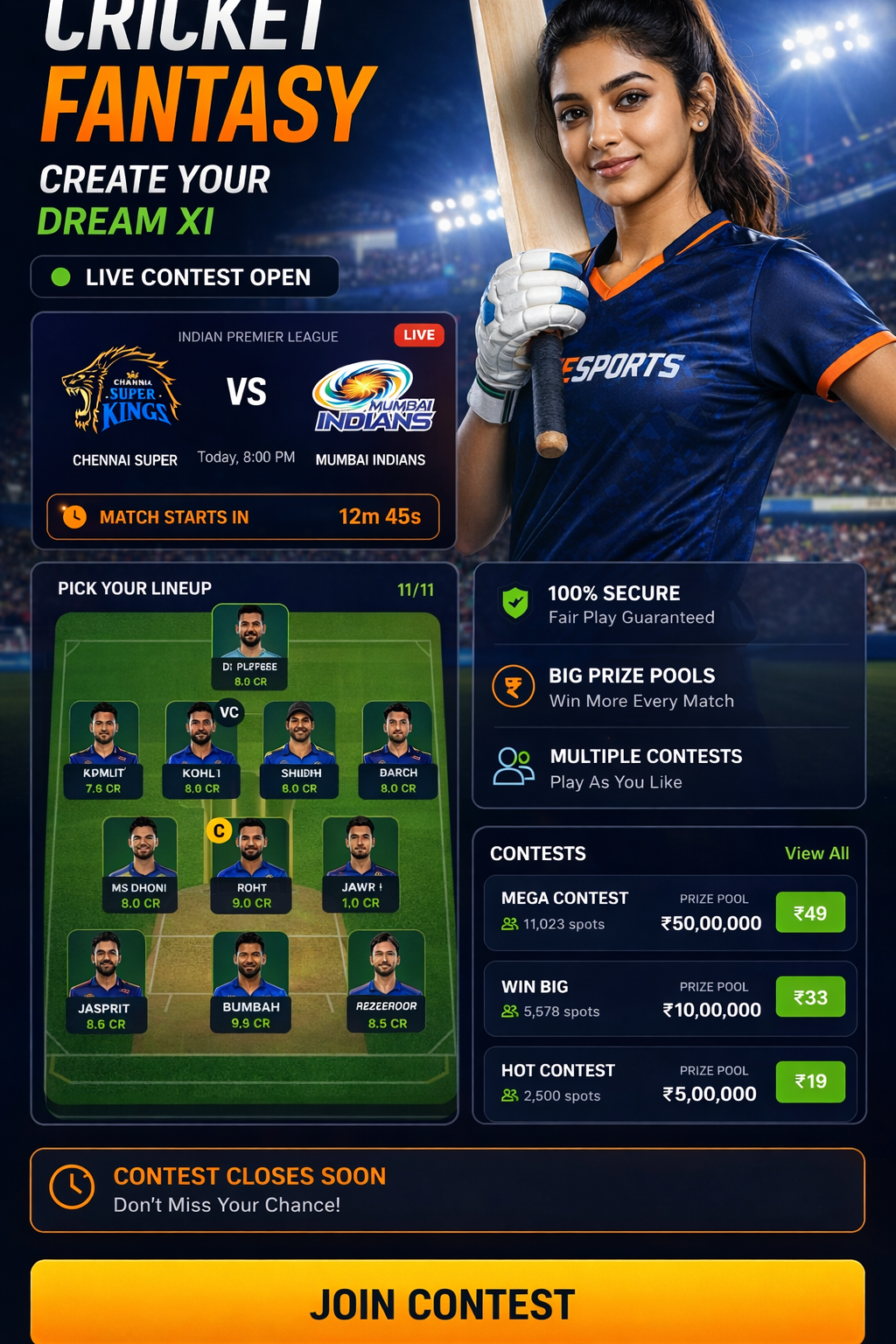 Come Fantasy Club cricket matchday visual