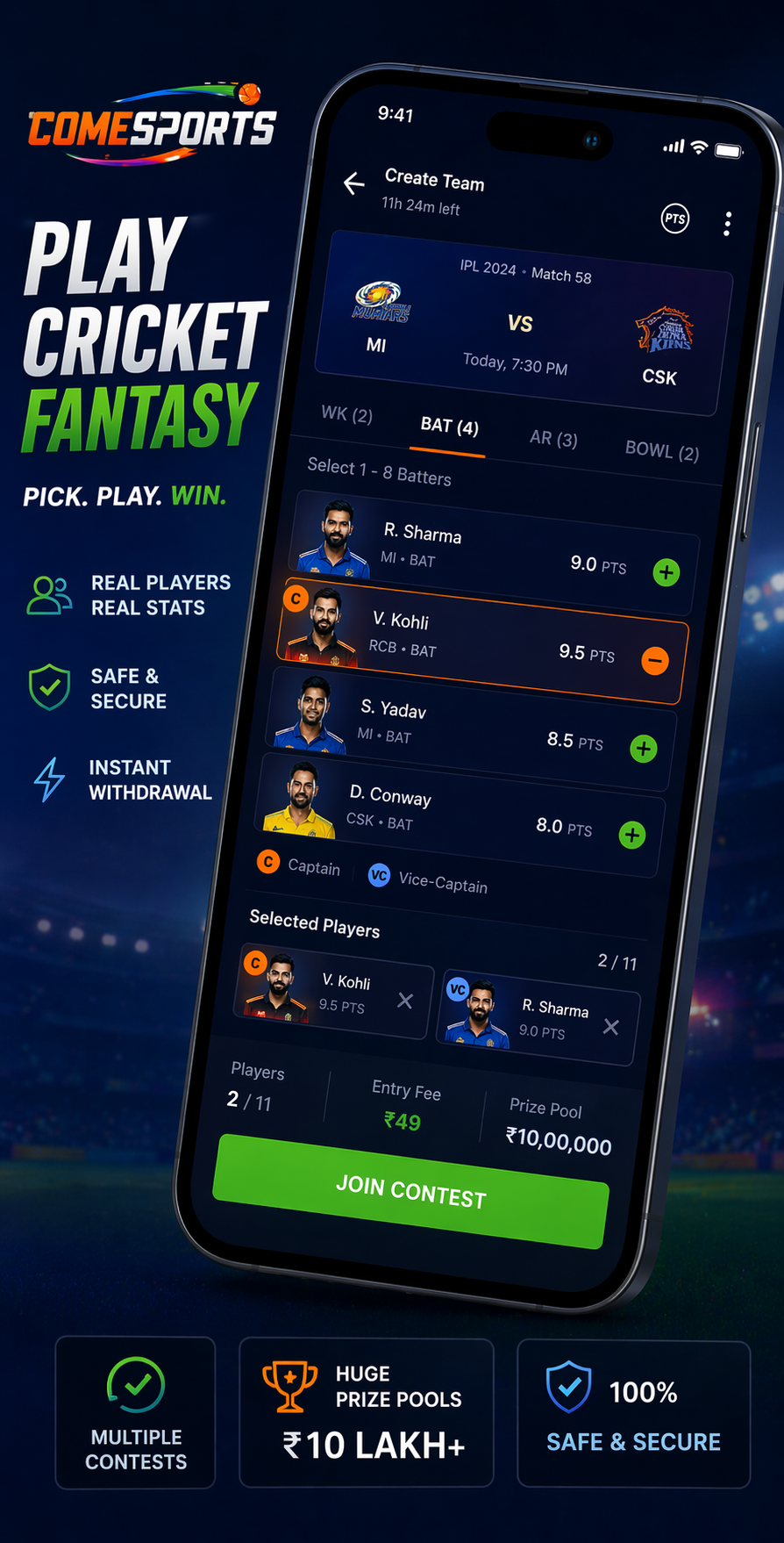 Come Fantasy Club cricket fantasy visual